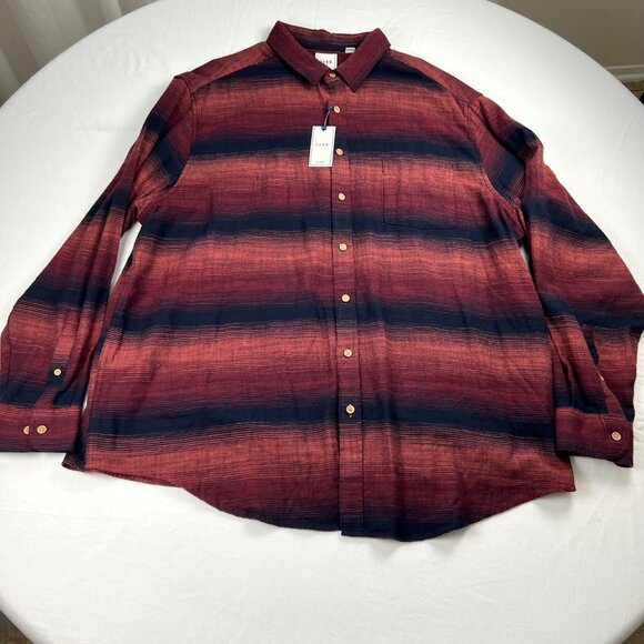 Rowm Big Man 2XB Shirt Red and Black Striped Button-Up Long Sleeve Light Flannel - Picture 2 of 12